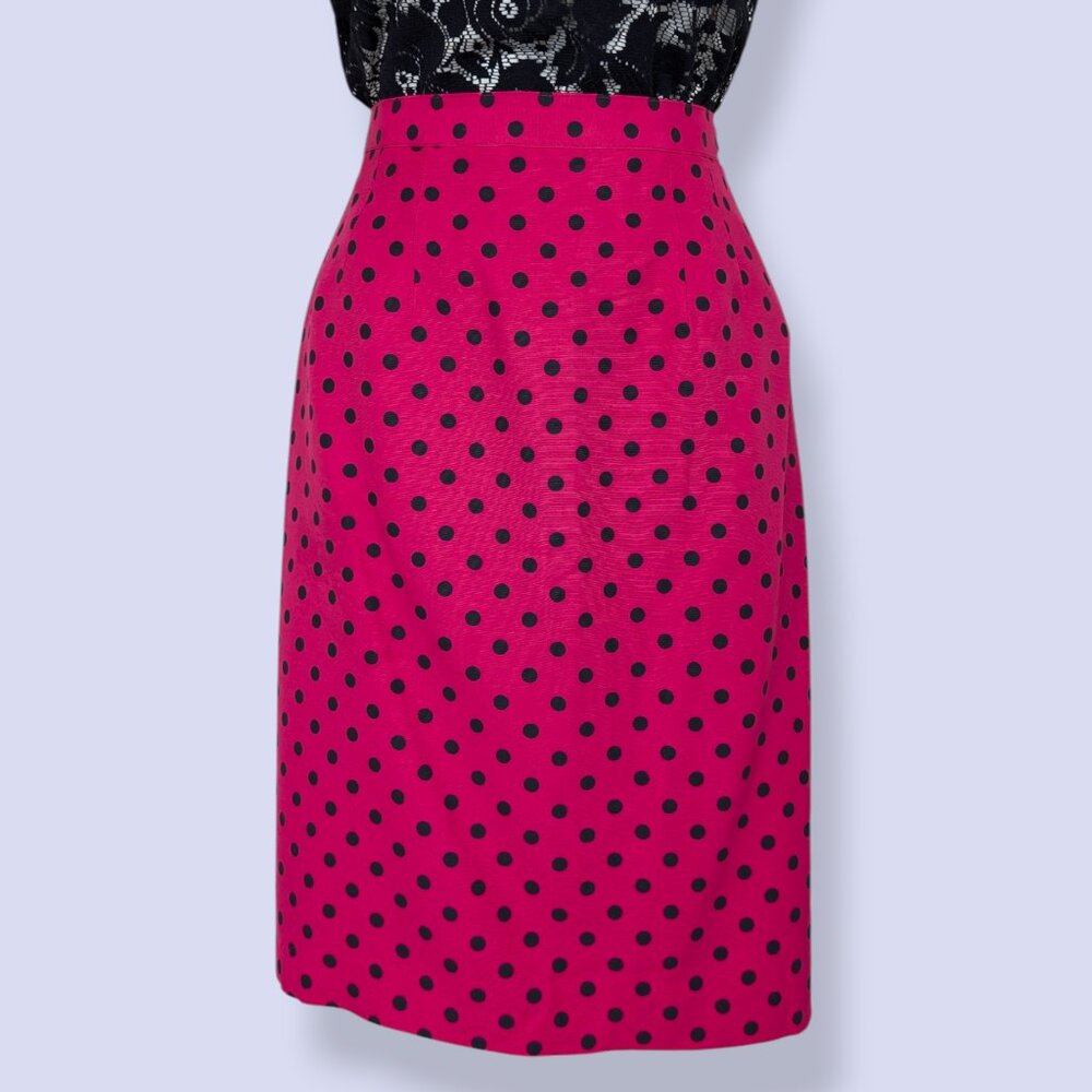 🍁V. Braemar Pink & Black Polka Dot Pencil Skirt